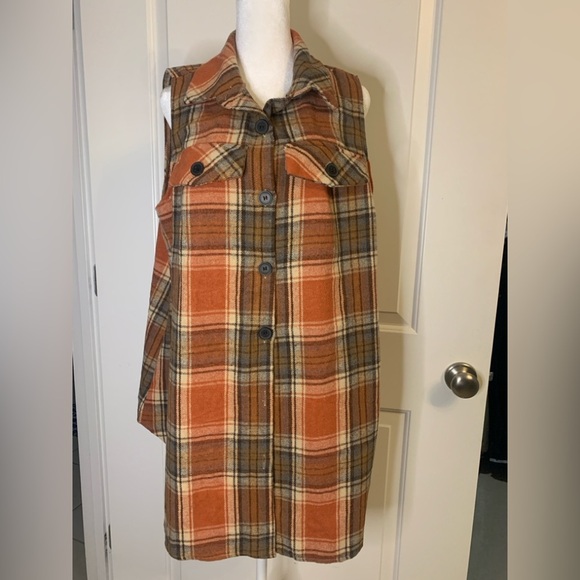 SHEIN Oversized Plaid Orange Women's Flannel Jacket, Preloved - Picture 2 of 3